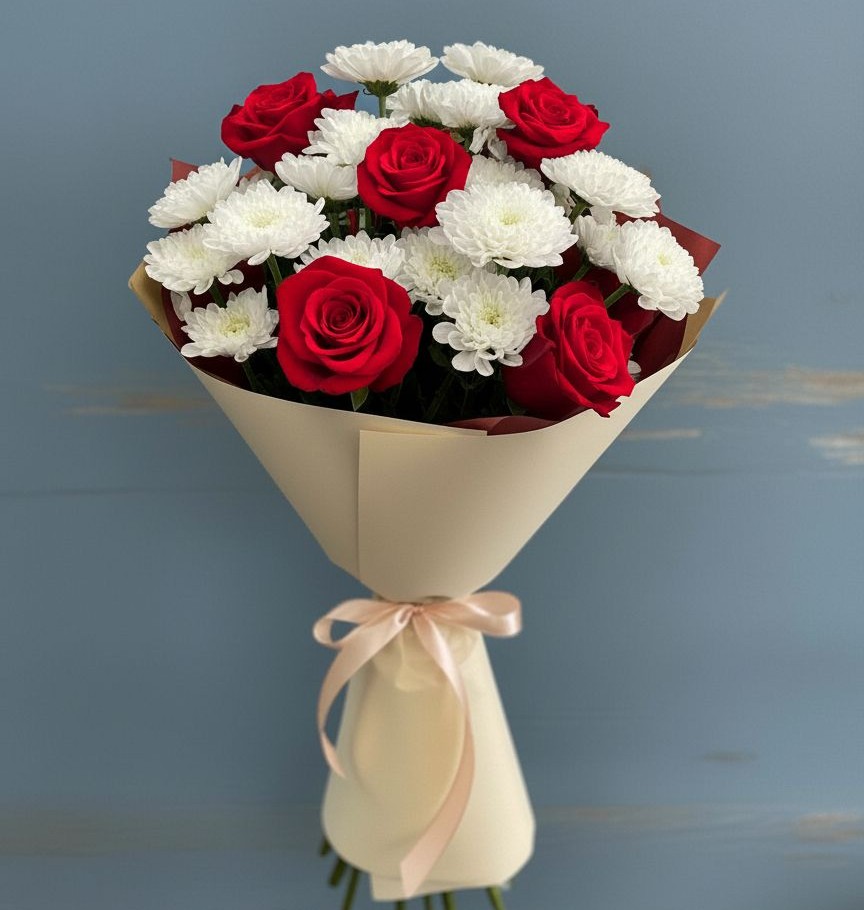 Букет цветов из: Розы и Хризантемы в Шварцевский