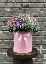 Цветочная композиция из Гипсофила и Розы в шляпной коробке в Шварцевский