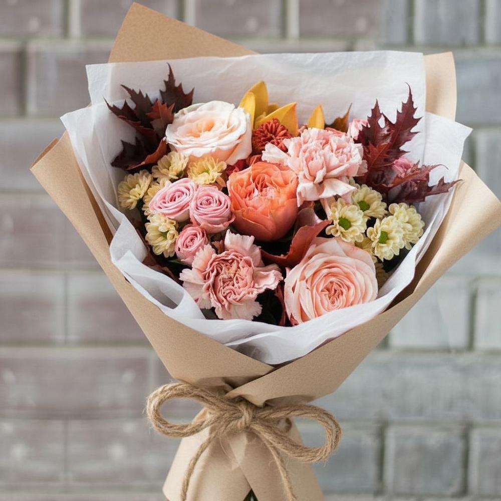 Букет цветов из: Гвоздики, Хризантемы и Розы в Шварцевский