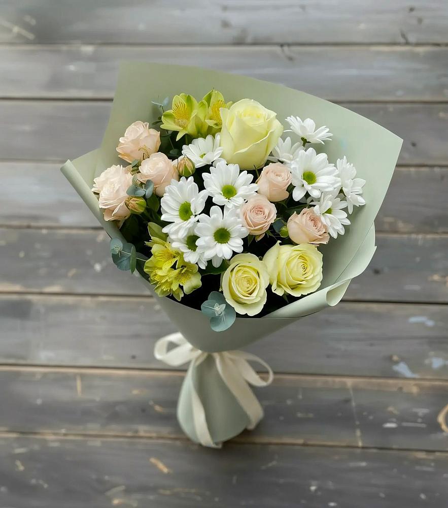 Букет цветов из: Альстромерии, Розы и Хризантемы в Шварцевский