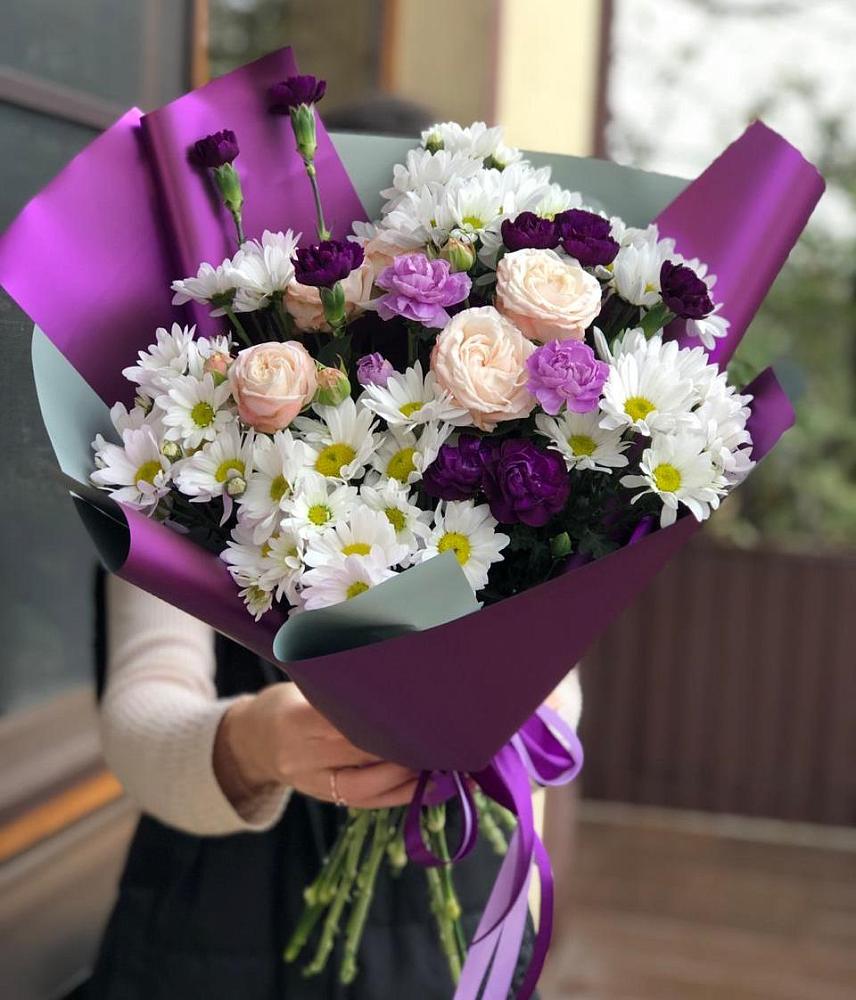 Букет цветов из: Хризантемы, Гвоздики и Розы в Шварцевский