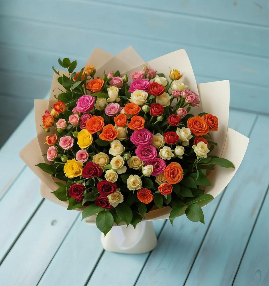 Букет Микс из разноцветных кустовых роз в Шварцевский