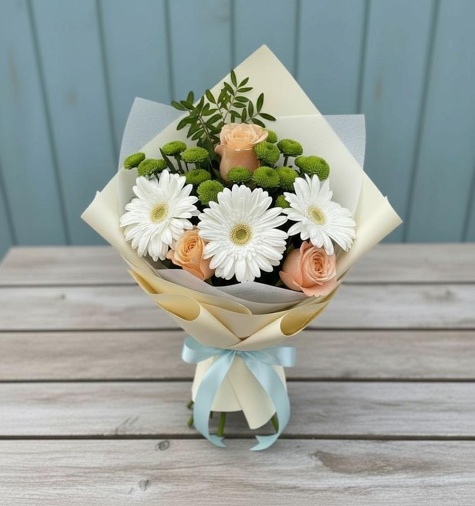 Букет цветов из: Герберы, Розы и Хризантемы в Шварцевский