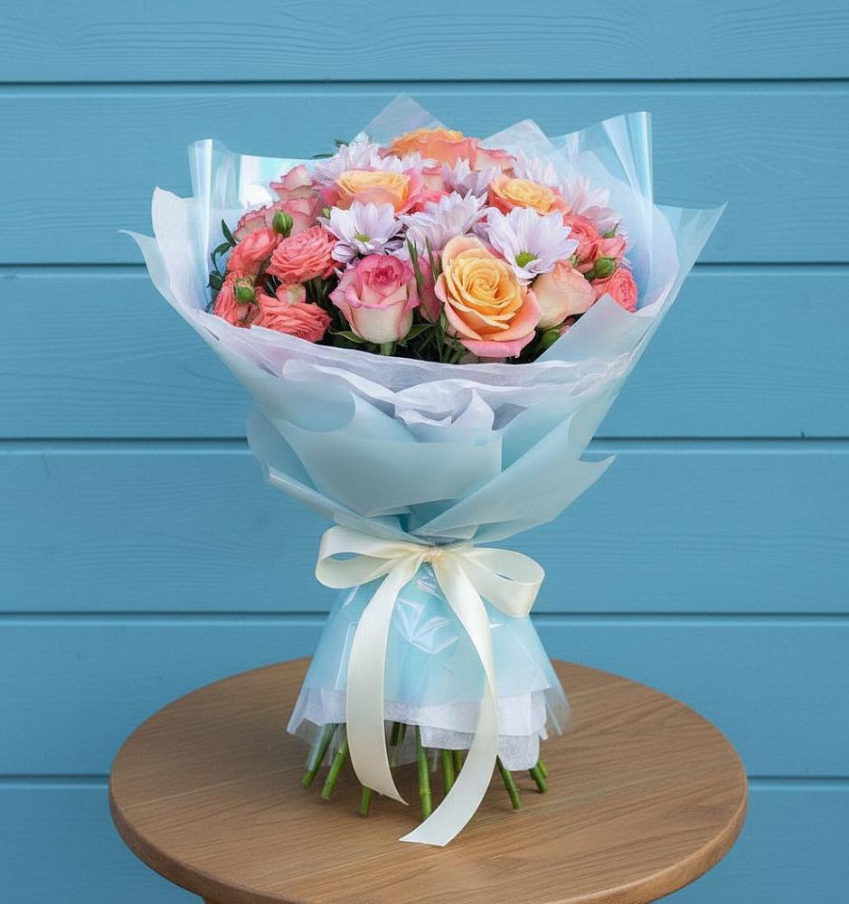 Букет цветов из: Хризантемы и Розы в Шварцевский