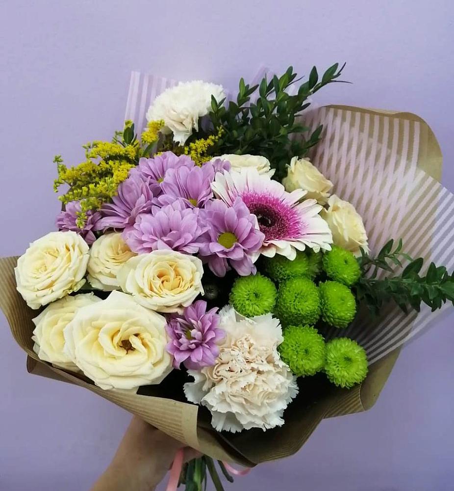 Букет цветов из: Хризантемы, Розы, Гвоздики и Герберы в Шварцевский